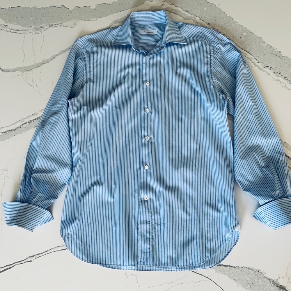 Ermenegildo Zegna Blue Dress Shirt French Cuffs